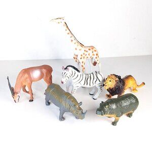 Vintage 1998 Toy Major Safari Animals LOT of 6 Giraffe Gazelle Lion Zebra Rhino